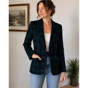 Pendleton Vintage Wool Blazer Black Watch Plaid Tartan Jacket Green Blue Size 10
